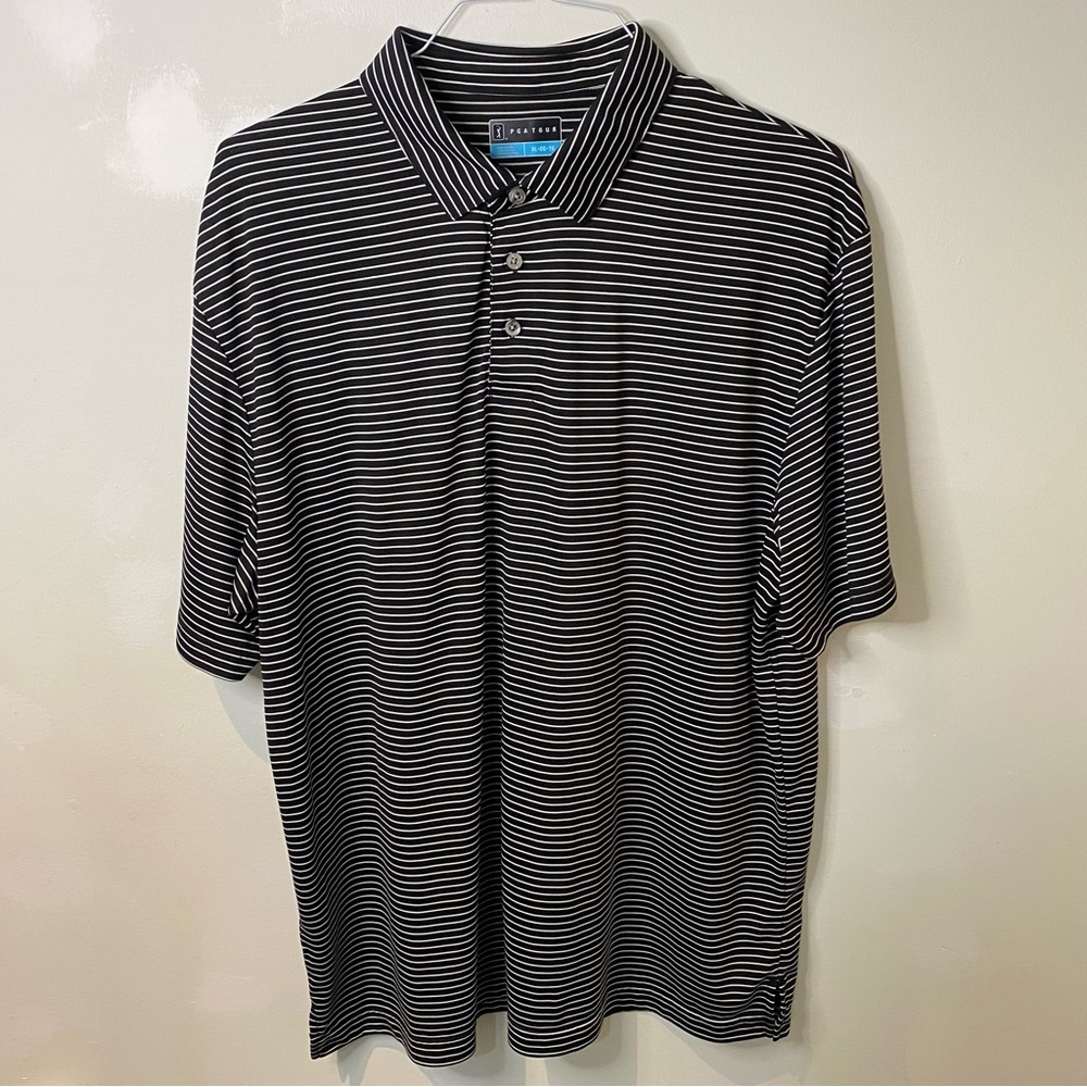 PGA Tour Men’s XL Black and White Striped Polo Golf Shirt